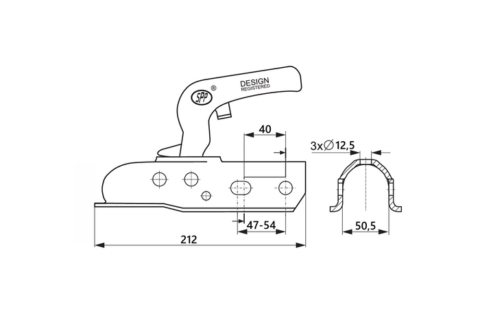 Enganche de bola STEELPRESS ZSK-1700D para remolque de 1700 kg con barra de tiro tubular de 50 mm