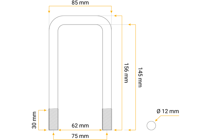 U perno con arandelas y tuercas M12 145/62/145