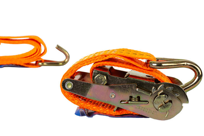 Juego de cuatro correas de transporte UNITRAILER de 2 m/35 mm/2 t de color naranja con tensor.