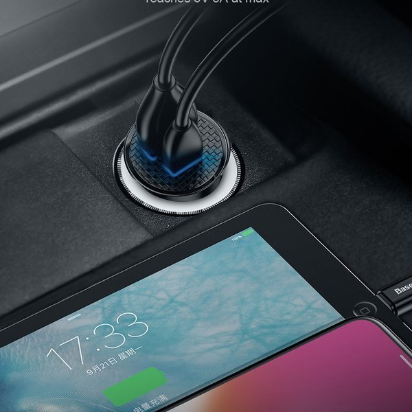 Cargador de coche circular de plástico BASEUS USB-A, USB-C de 30 W