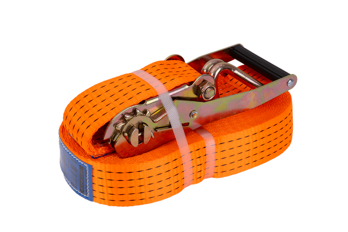 Juego de cuatro correas de transporte UNITRAILER de 15 m/50 mm/5 t de color naranja con tensor.