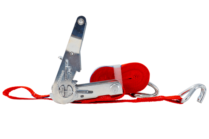 Juego de cuatro correas de transporte UNITRAILER rojas de 3 m/25 mm/1 t con tensor.