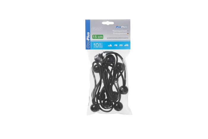 Juego de cuerdas para asegurar toldos de tiendas de campaña ProPlus 365644, cuerdas de goma con bola de 15 cm, 10 unidades.
