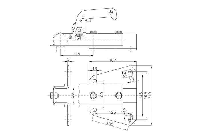 Adaptador de enganche de bola WINTERHOFF WW 8-G+V para remolque de 800 kg con barra de tiro tipo V.