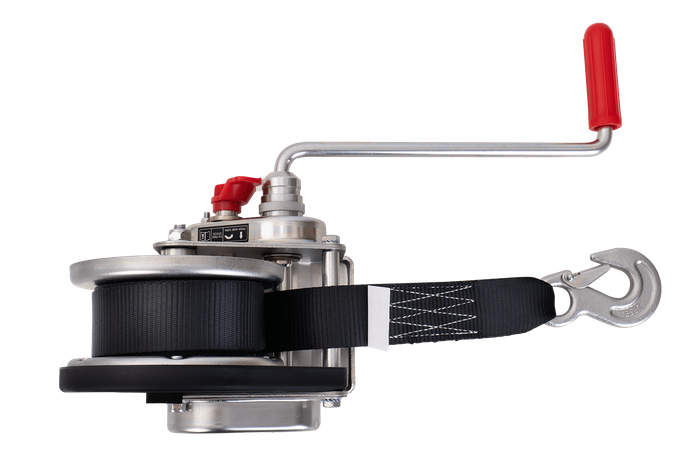 Cabrestante, cabrestante manual para grúa remolque AL-KO de 900kg con correa de 7m, freno y desenrollado automático