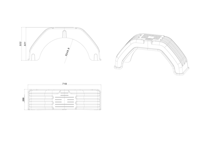 Guardabarros de remolque de 13-14" con paso de rueda plano de 710/200 mm