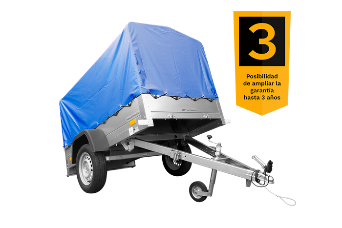 Remolque basculante de carga ligero Garden Trailer 201 KIPP con lona alta azul y rueda jockey
